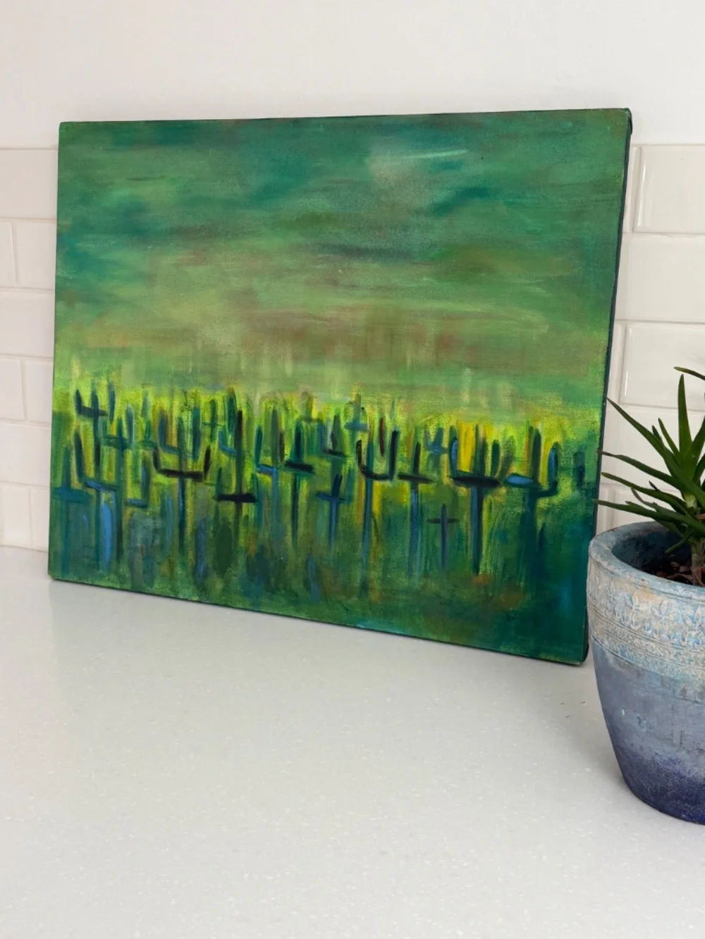 Cactus Art-Vintage Original Acrylic Painting - Southwest Desert Wall Decor